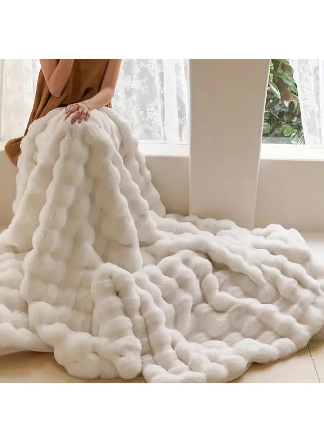Gray Faux Rabbit Fur Blanket 2M x 2 3M Ultra Soft Plush All Season Throw for Bed Couch - Image 5